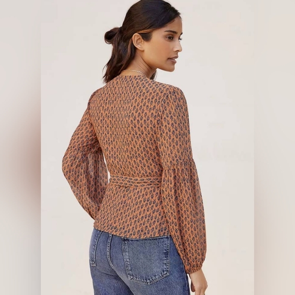 Anthropologie Porridge Puff Sleeve Wrap Top - Picture 2 of 6